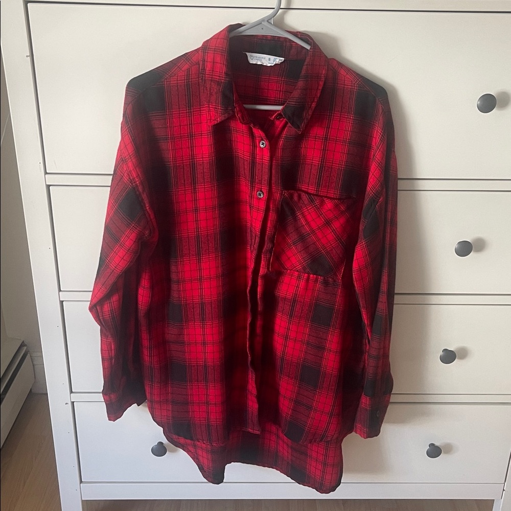Primark Red and Black Plaid Button Down Shirt